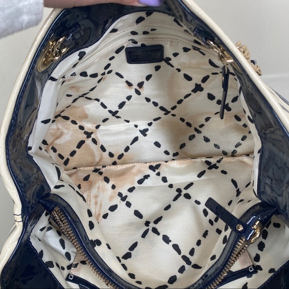 Kate Spade Montrose Elena White and Navy Stripe Patent Leather Chain Purse - Picture 9 of 13